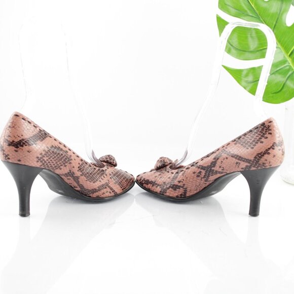 Franco Sarto Women Pump Size 7.5 Pink Snakeskin Leather Peep Toe Heel Dress Shoe - Picture 7 of 13